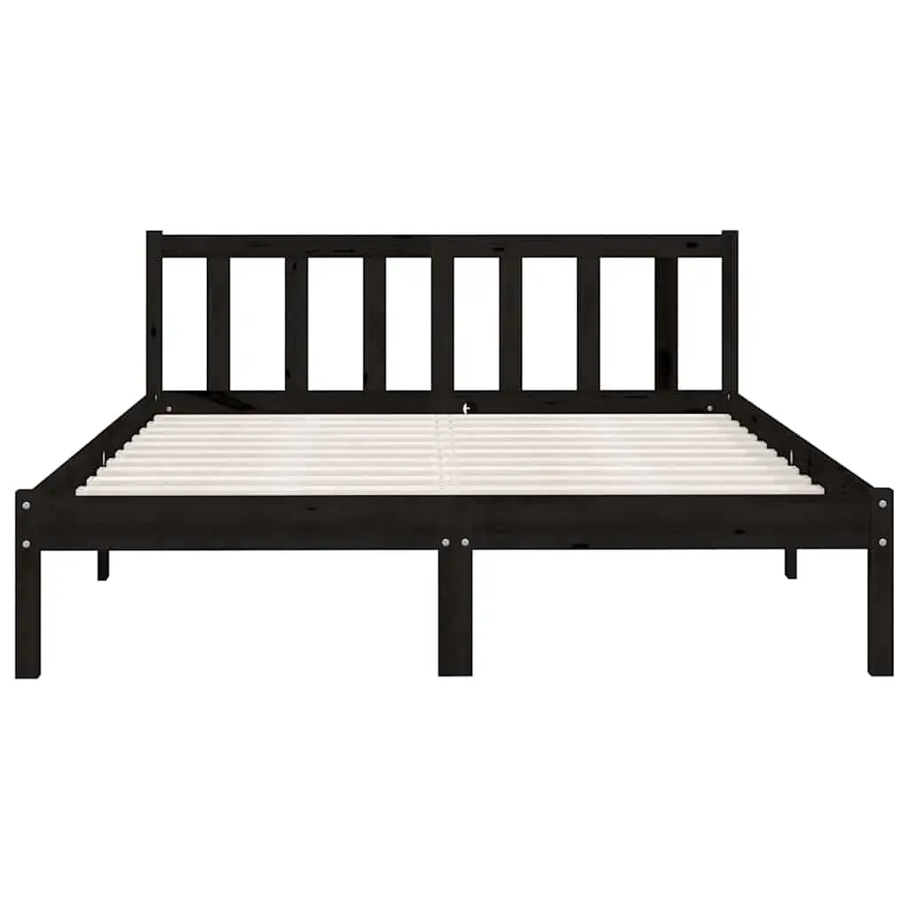 Bed Frame Solid Wood Black 135x190 cm Slatted Base Modern Bedroom Furniture