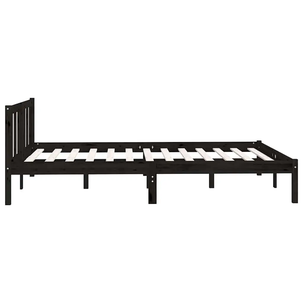 Bed Frame Solid Wood Black 135x190 cm Slatted Base Modern Bedroom Furniture