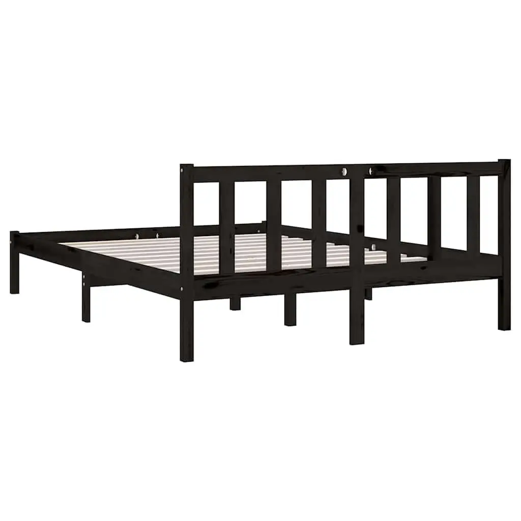 Bed Frame Solid Wood Black 135x190 cm Slatted Base Modern Bedroom Furniture