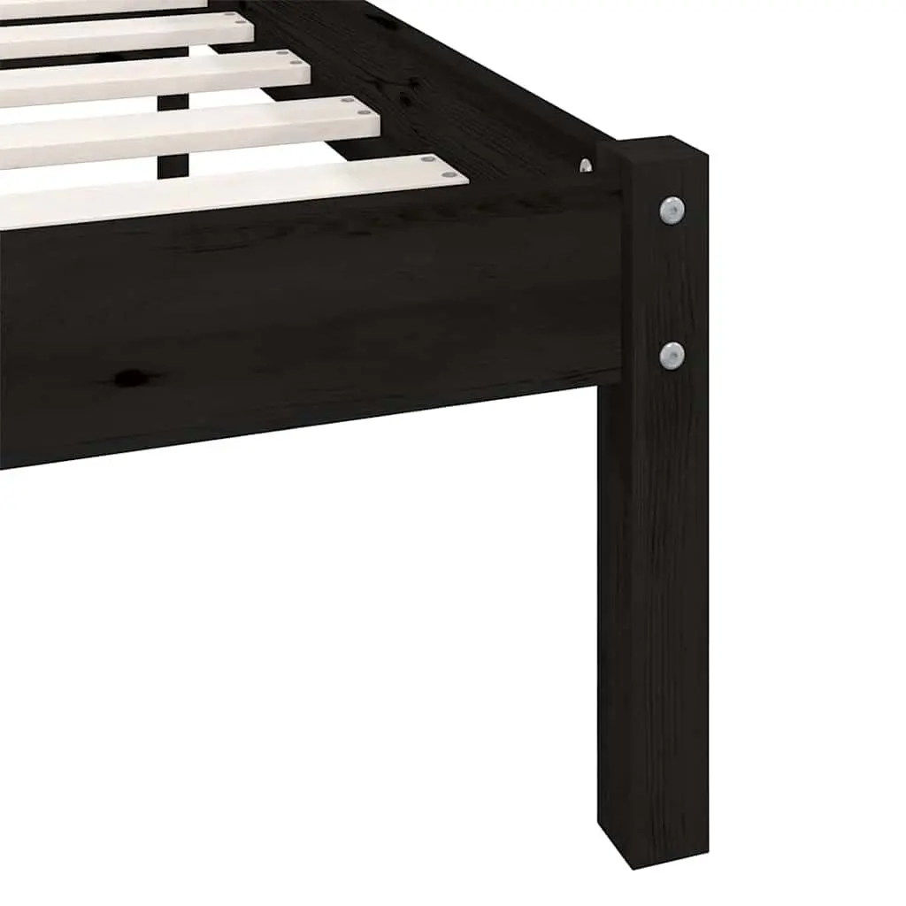 Bed Frame Solid Wood Black 135x190 cm Slatted Base Modern Bedroom Furniture