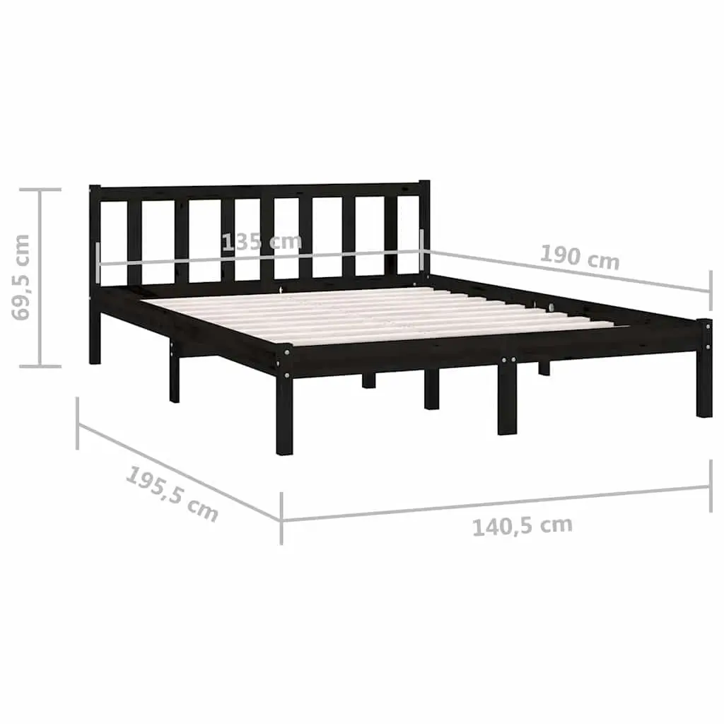 Bed Frame Solid Wood Black 135x190 cm Slatted Base Modern Bedroom Furniture