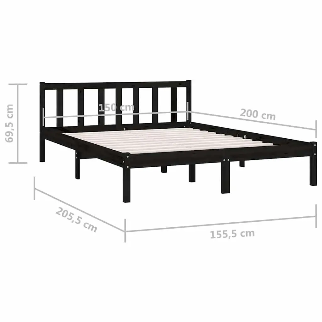 Black Solid Wood Pine Bed Frame Queen Size 150x200 cm Bedroom Furniture