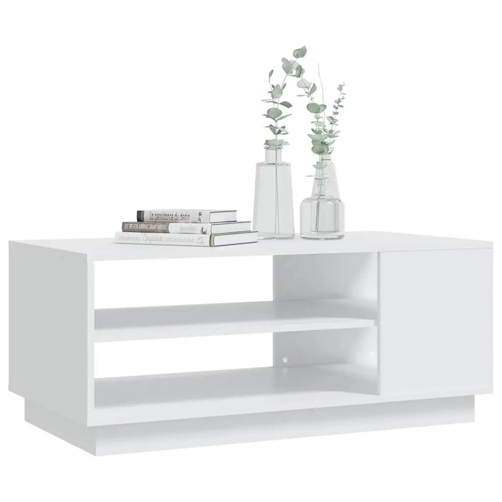 Coffee Table White Modern Design Storage Shelves Living Room Accent Furniture
