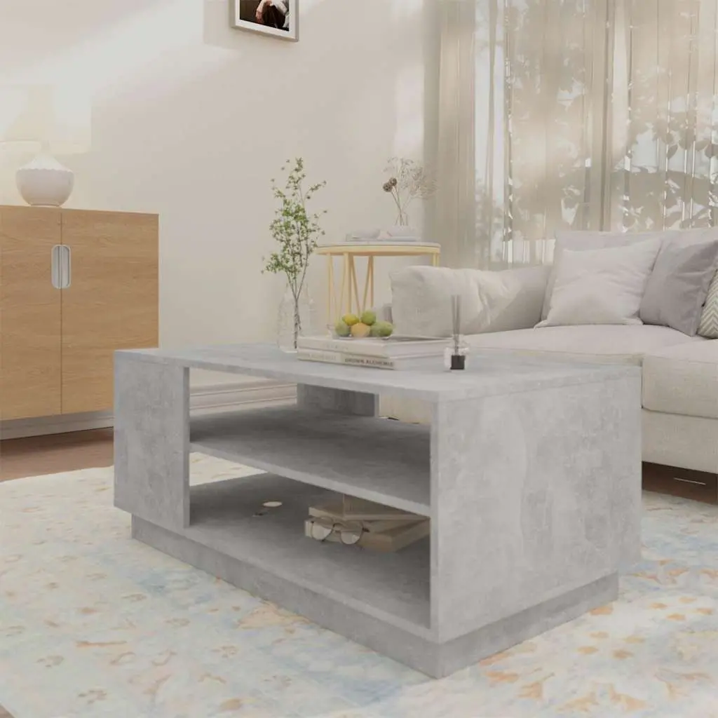 Grey Coffee Table with Storage Shelves Modern Design Living Room Accent