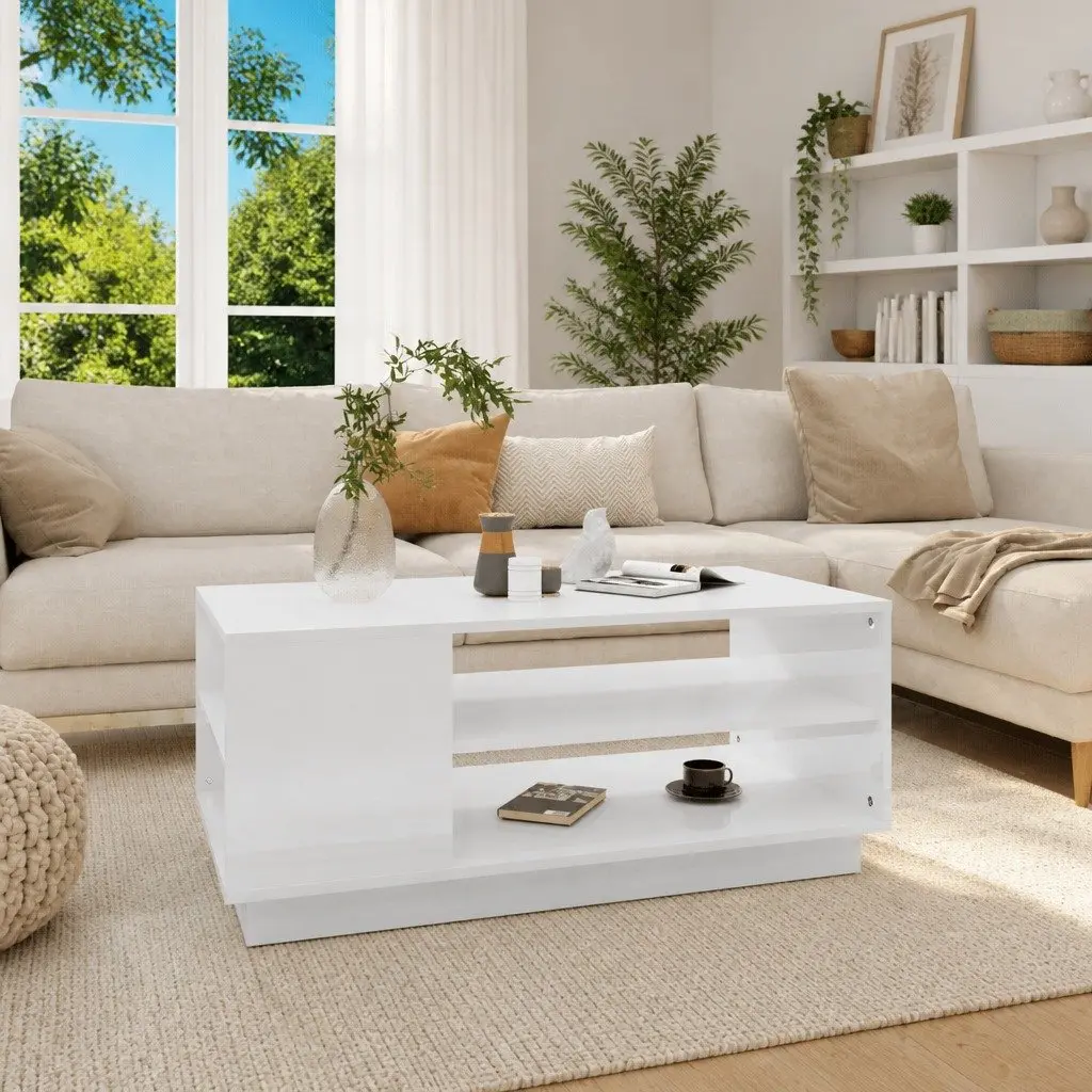 White High Gloss Coffee Table with Ample Storage