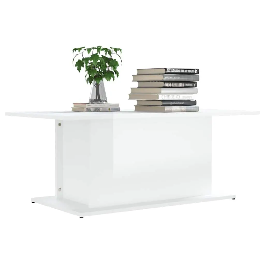 Coffee Table High Gloss White Modern Living Room Accent 102x55.5x40cm