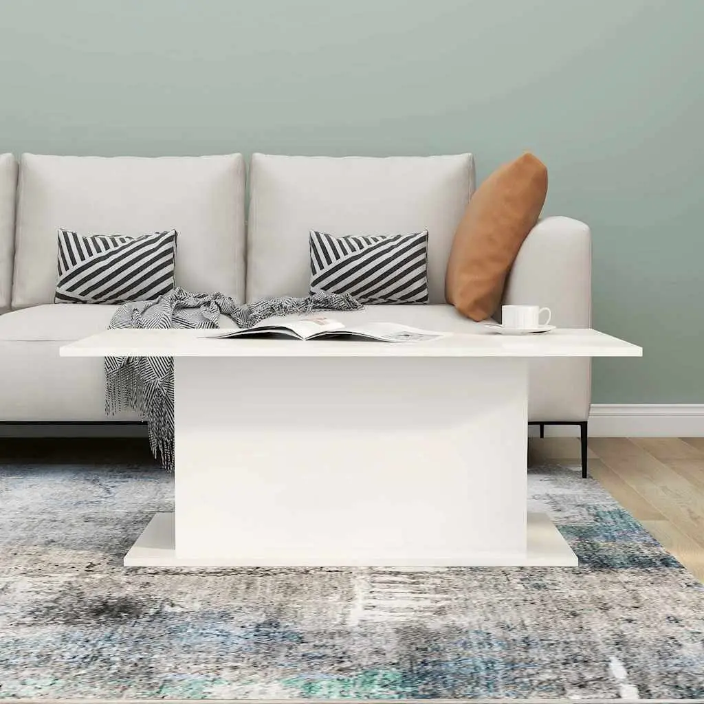 Coffee Table High Gloss White Modern Living Room Accent 102x55.5x40cm