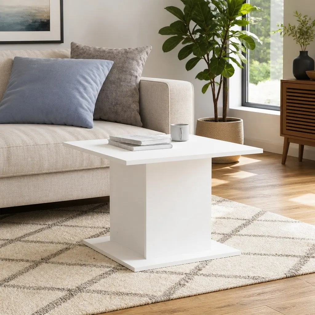 Coffee Table Modern Style White Engineered Wood 55.5 x 55.5 x 40 cm