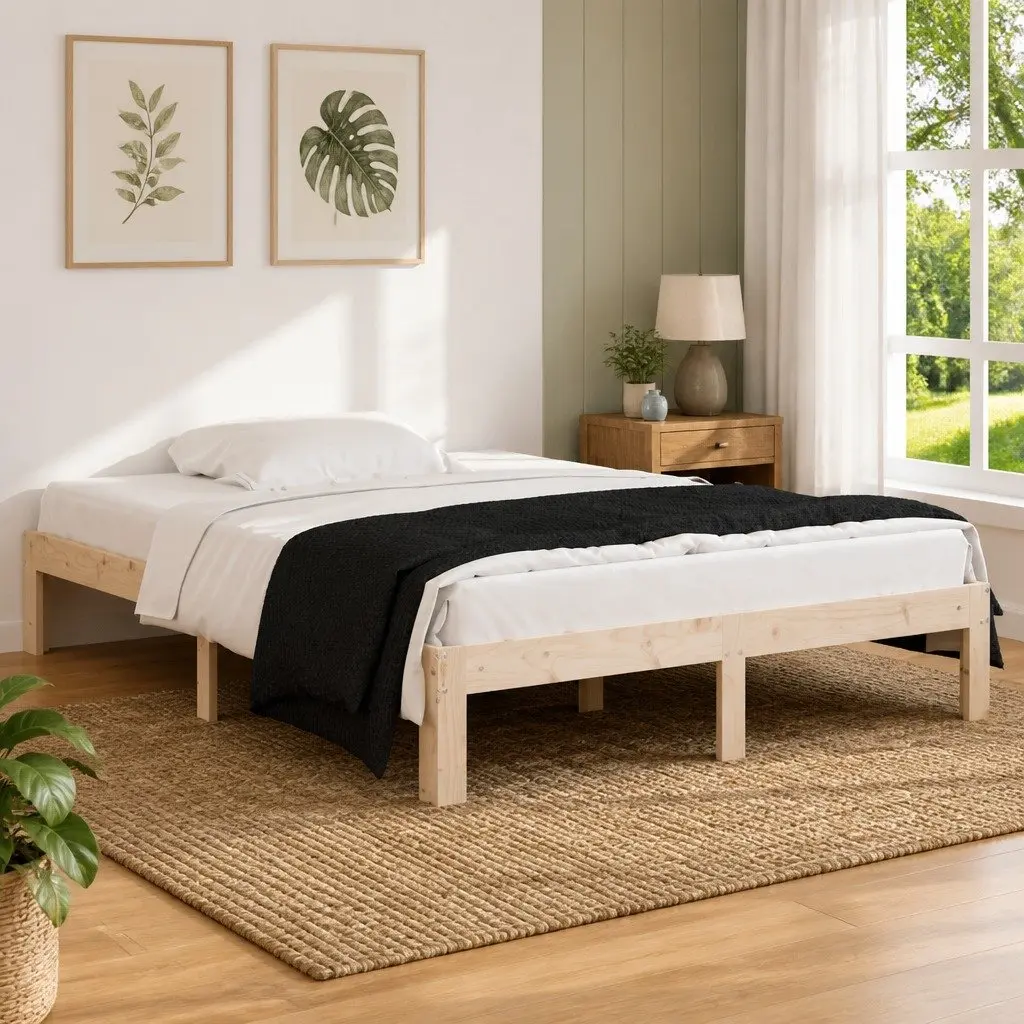Wooden Bed Frame Double Size 135x190 cm Brown Solid Pine Wood