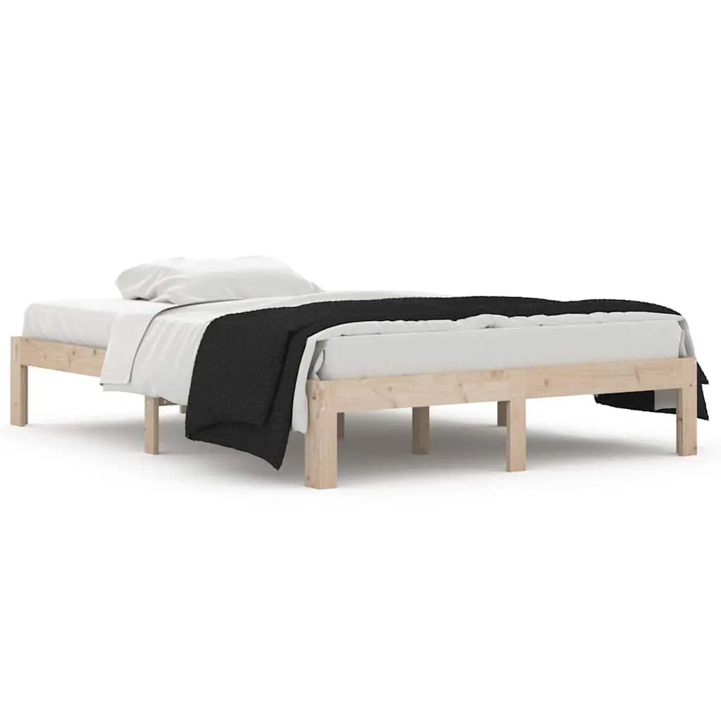 Wooden Bed Frame Double Size 135x190 cm Brown Solid Pine Wood
