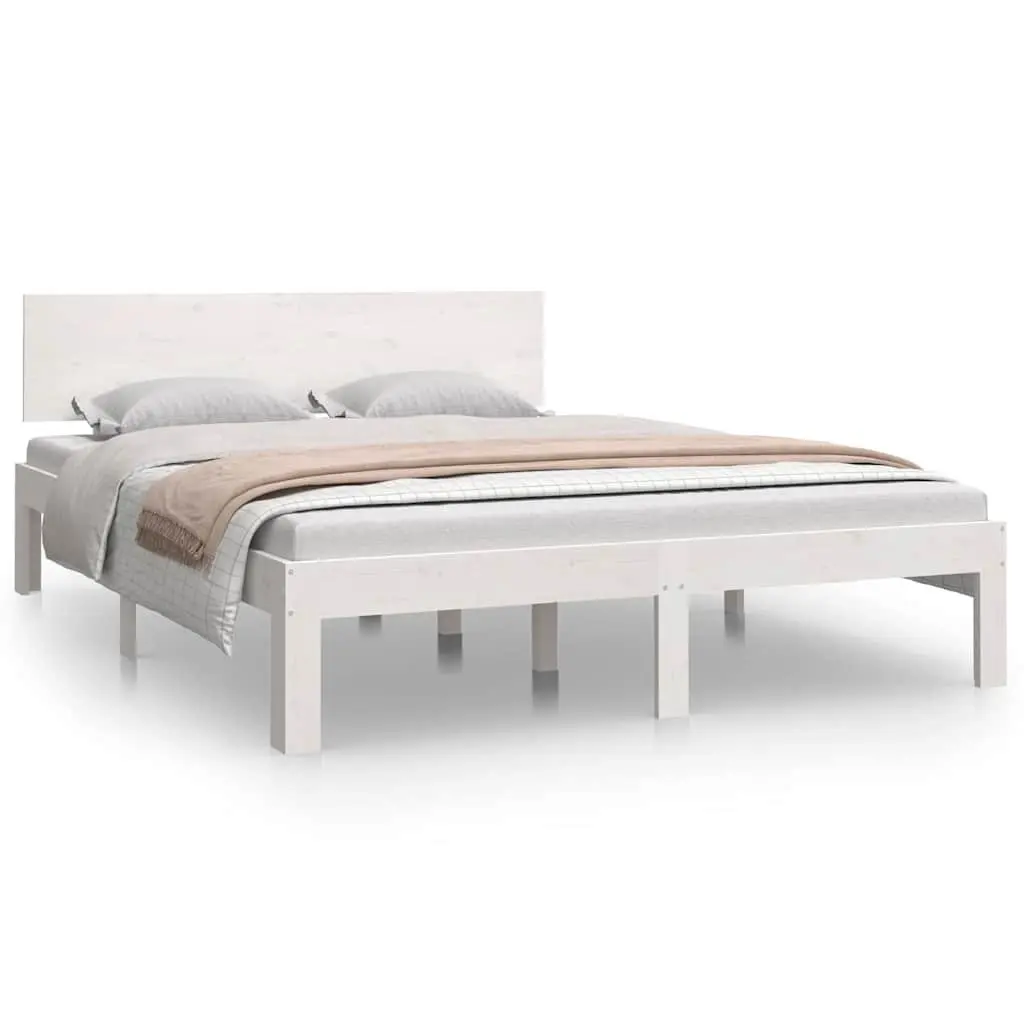 Wooden Bed Frame White 150x200cm Solid Pine Wood Slatted Base