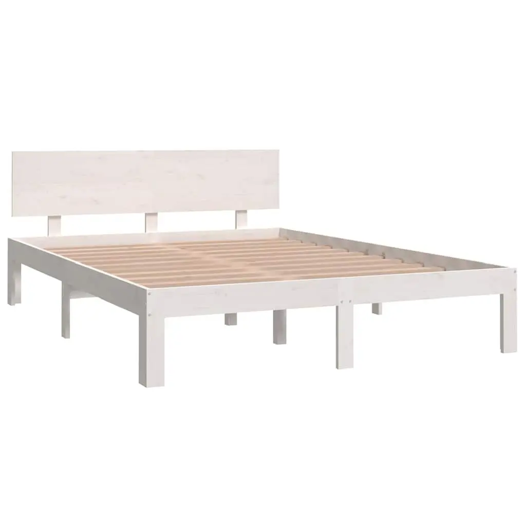 Wooden Bed Frame White 150x200cm Solid Pine Wood Slatted Base