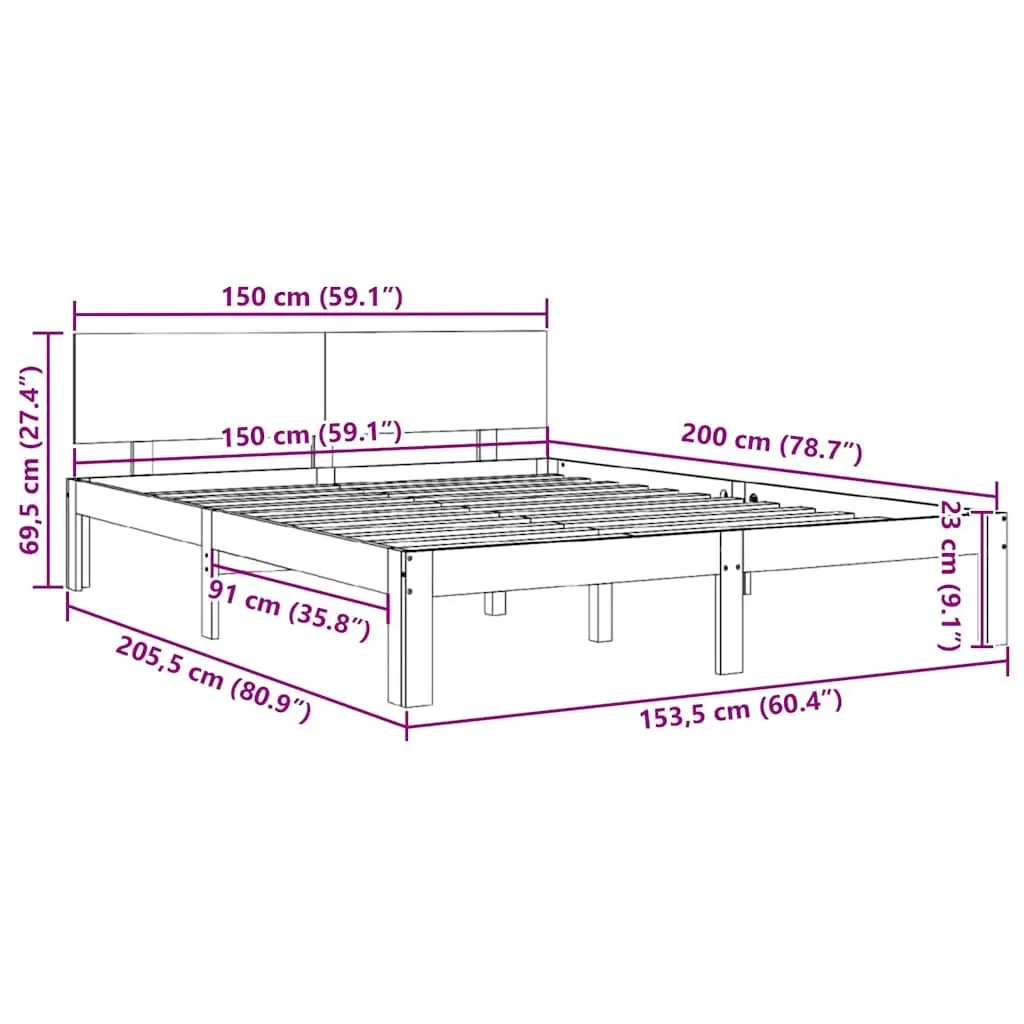 Wooden Bed Frame White 150x200cm Solid Pine Wood Slatted Base