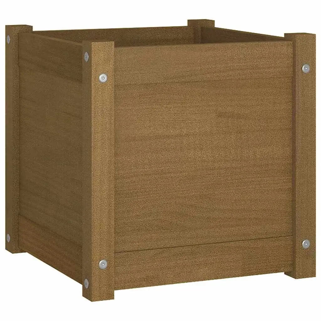 Wooden Garden Planter Brown 40x40x40 cm Solid Pinewood Flower Box Pot
