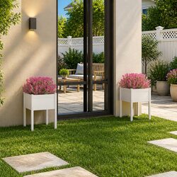 White Wooden Garden Planters Set of 2 for Year-Round Gardening