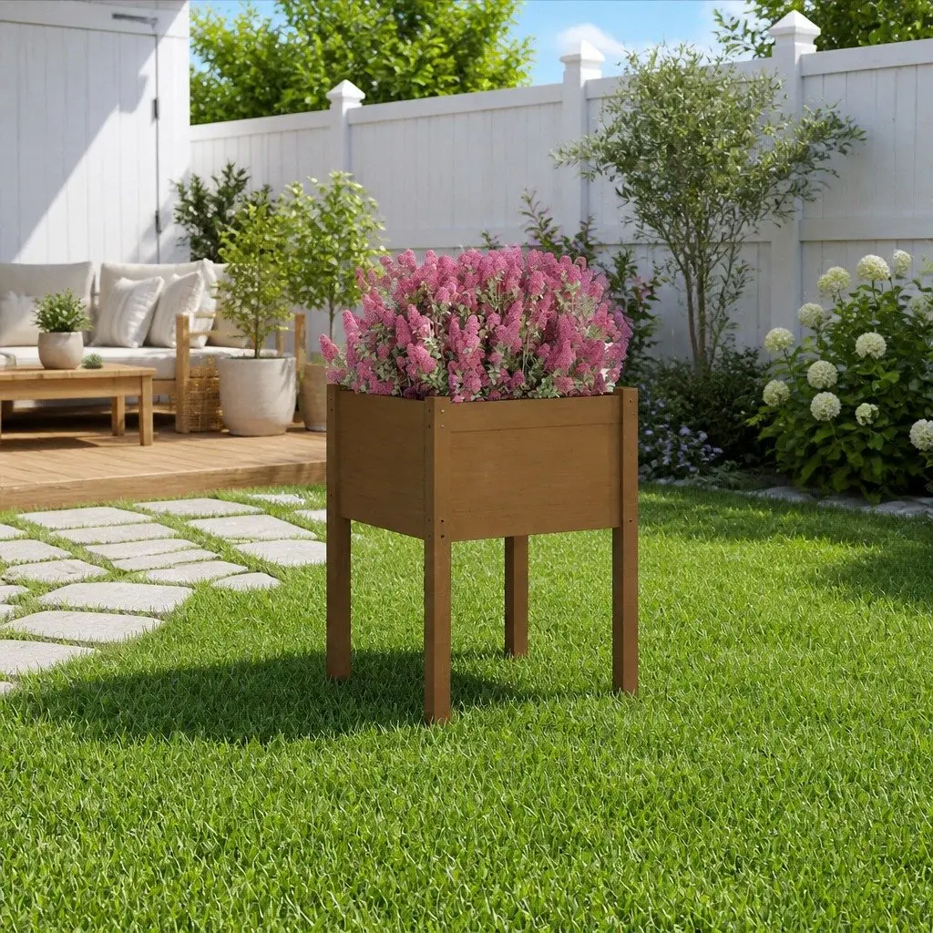 Wooden Garden Planter Raised Bed Outdoor Flower Box 50x50x70cm Brown