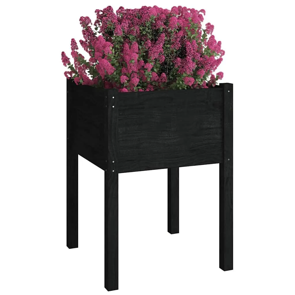 Garden Planter Box Outdoor Raised Bed 50 x 50 x 70 cm Black Solid Pinewood
