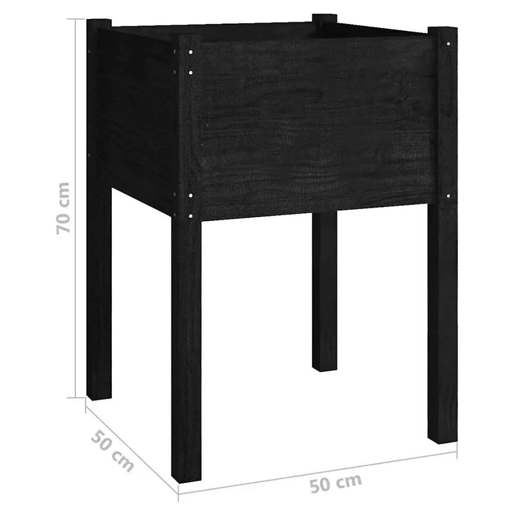 Garden Planter Box Outdoor Raised Bed 50 x 50 x 70 cm Black Solid Pinewood