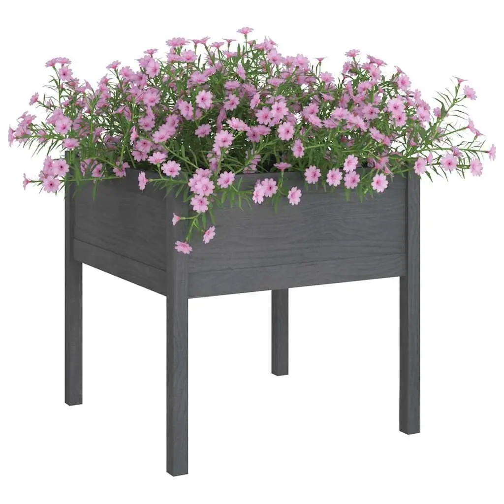 Garden Planter Box Outdoor Flower Pot 70x70x70 cm Grey Solid Wood