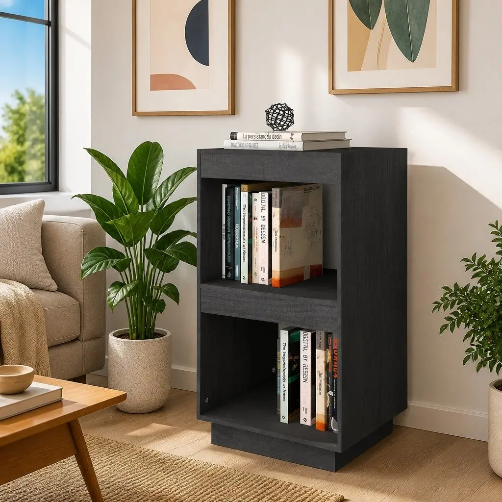 Book Cabinet Storage Shelving Unit 40 x 35 x 71 cm Grey Solid Pinewood