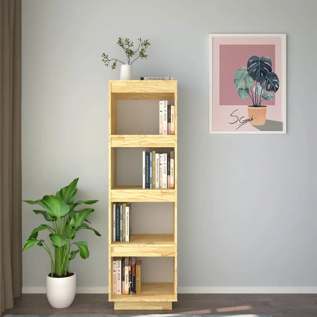 Solid Pinewood Book Cabinet Standing Shelf Room Divider Brown 40x35x135 cm