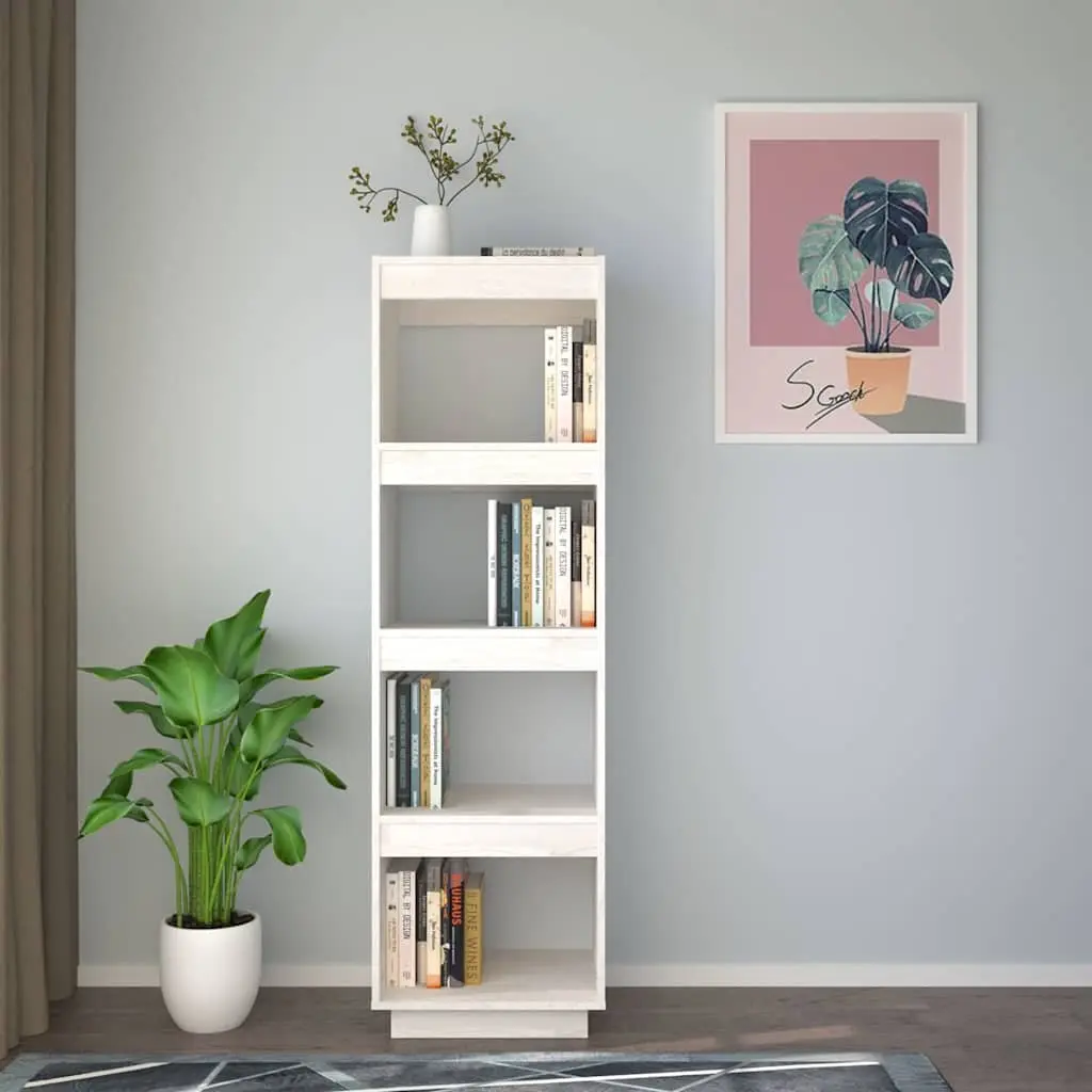 Book Cabinet Room Divider White 40x35x135 cm Solid Pinewood Storage Shelf