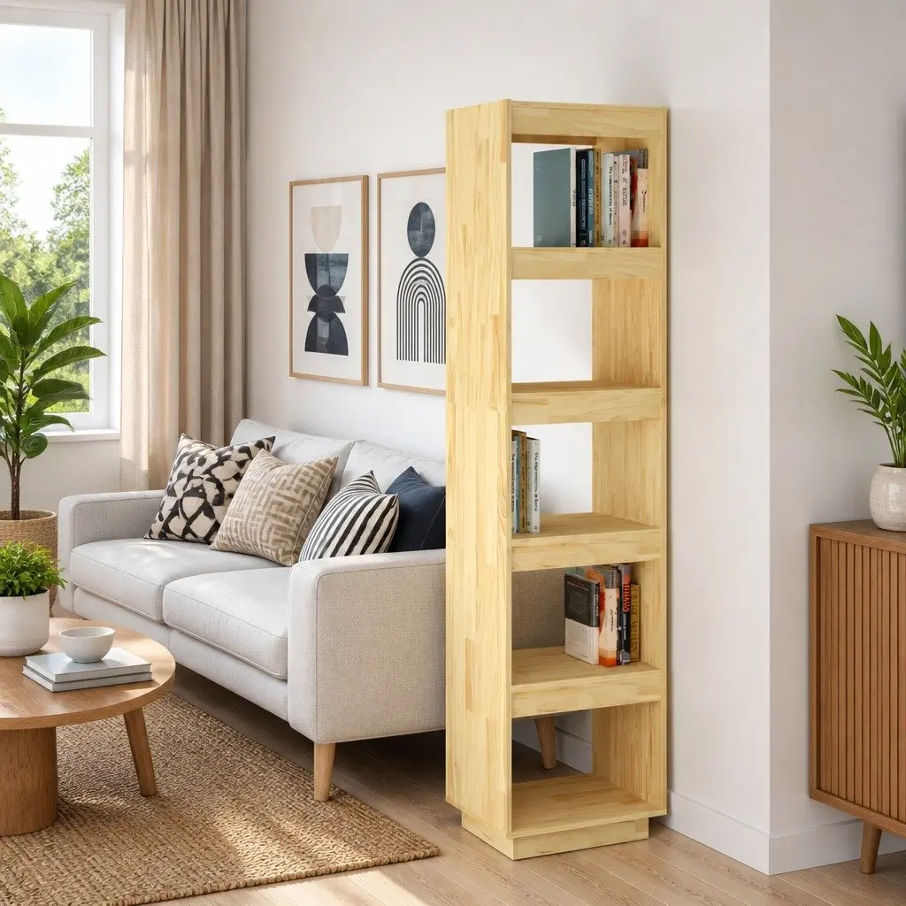 Book Cabinet Room Divider Solid Pinewood Bookshelf Storage 40x35x167cm Brown