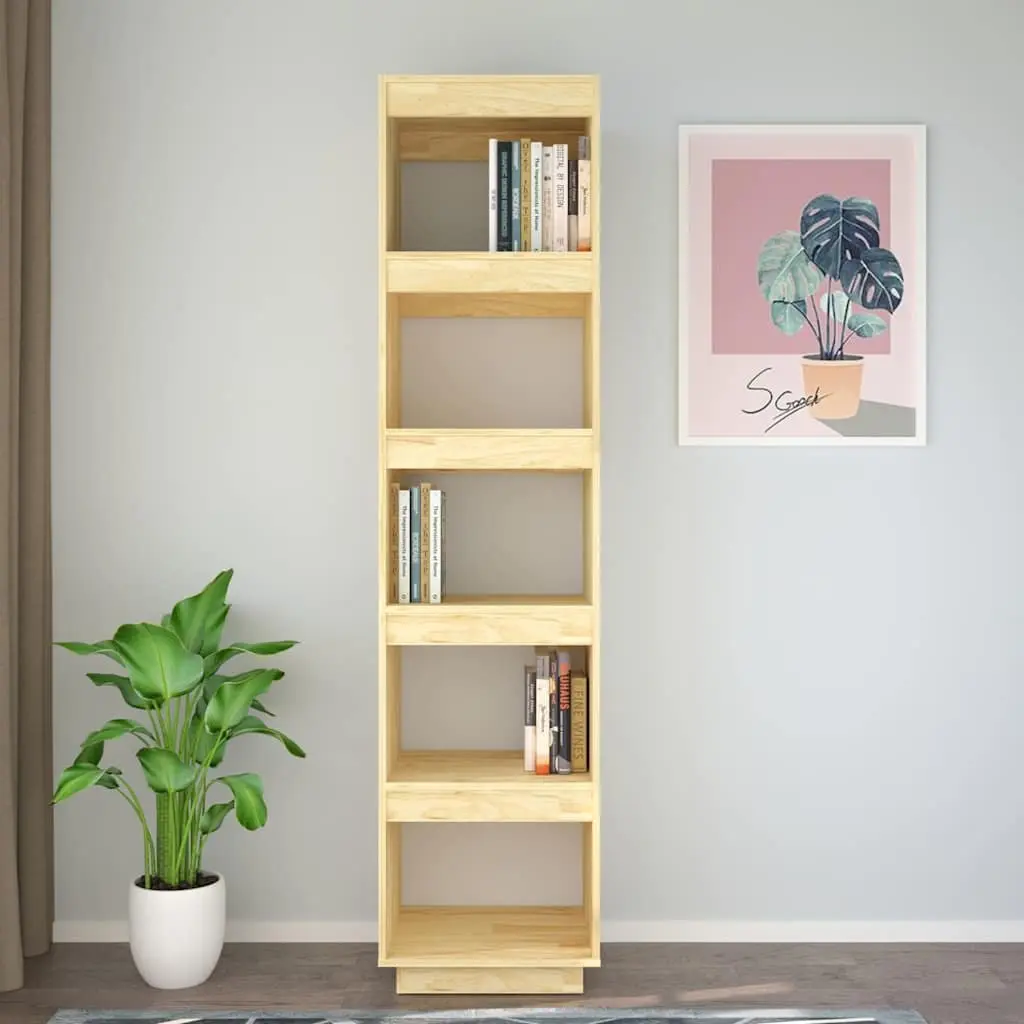 Book Cabinet Room Divider Solid Pinewood Bookshelf Storage 40x35x167cm Brown