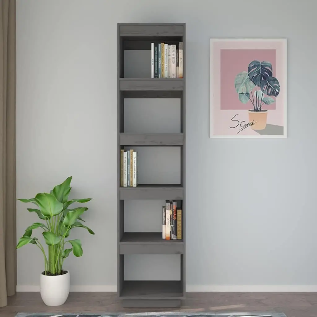 Book Cabinet Room Divider Storage Shelf Grey 40x35x167 cm Solid Pine Wood