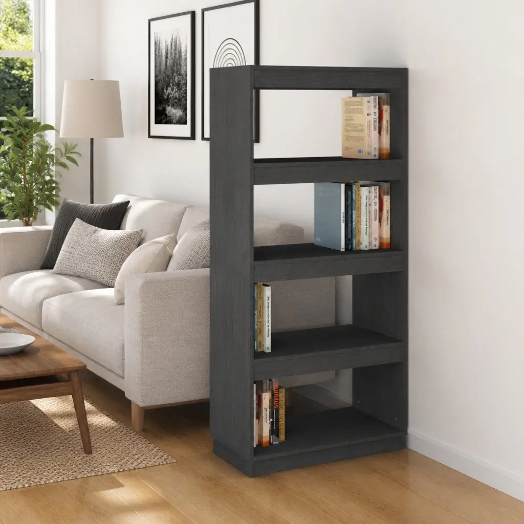 Grey Wooden Book Cabinet with Room Divider Function