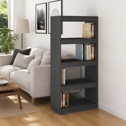 Practical Grey Wooden Book Cabinet with Room Divider Function