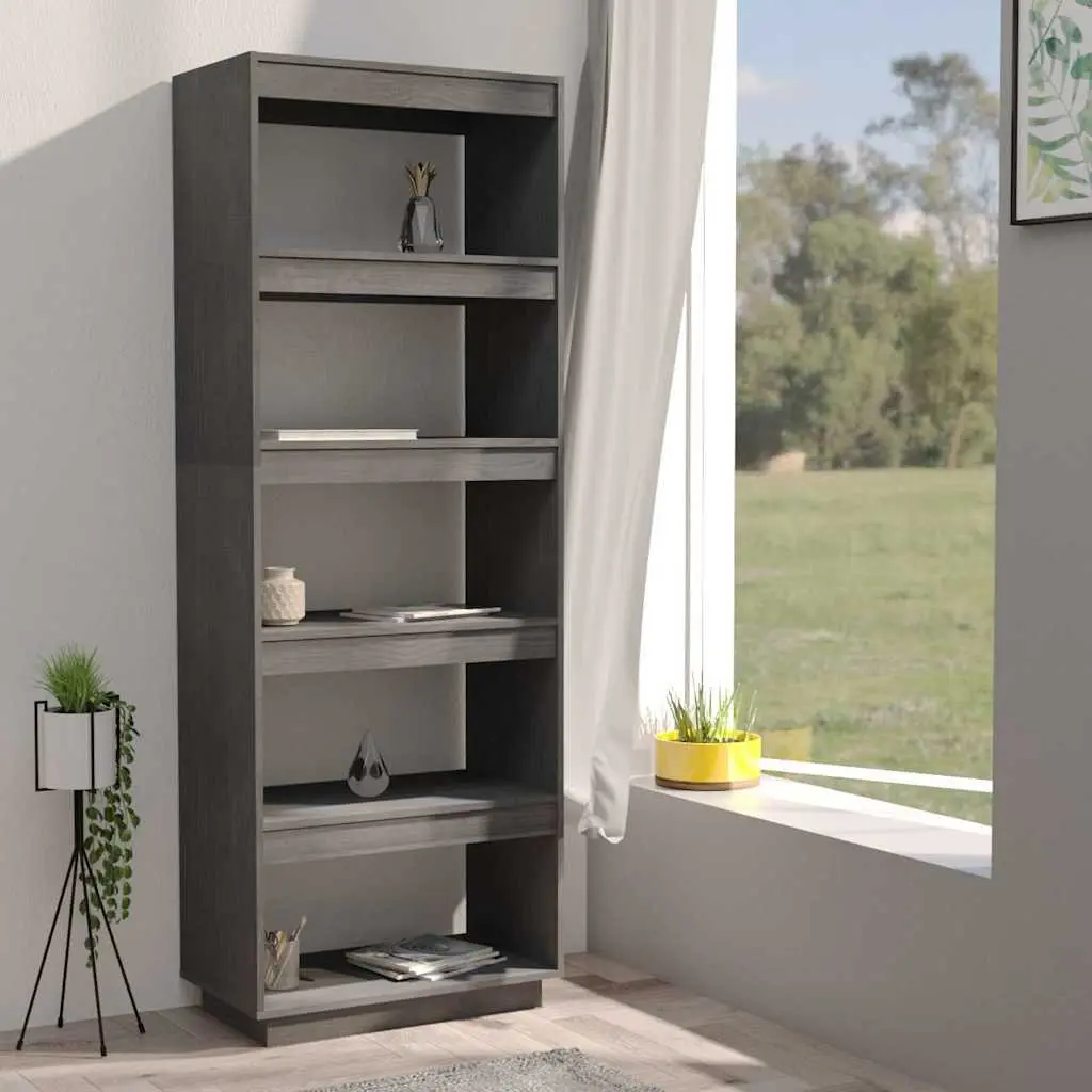 Grey Solid Pinewood Book Cabinet and Room Divider