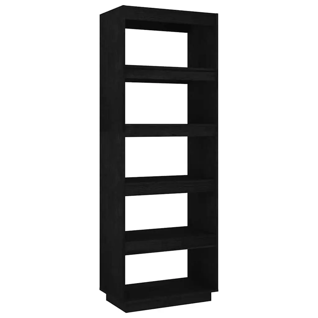 Book Cabinet Room Divider Solid Pinewood Shelving Unit Storage 60W x 35D x 167H cm Black