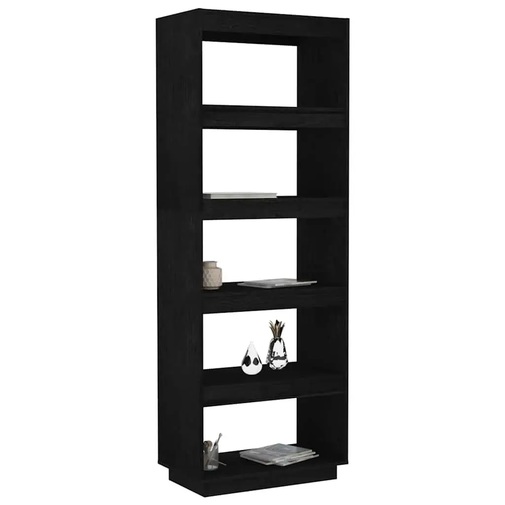 Book Cabinet Room Divider Solid Pinewood Shelving Unit Storage 60W x 35D x 167H cm Black