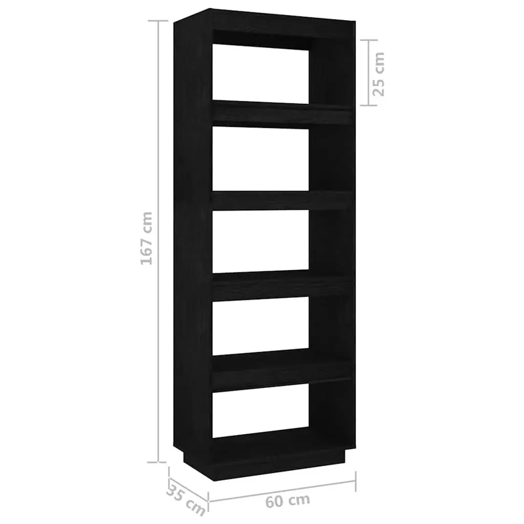 Book Cabinet Room Divider Solid Pinewood Shelving Unit Storage 60W x 35D x 167H cm Black
