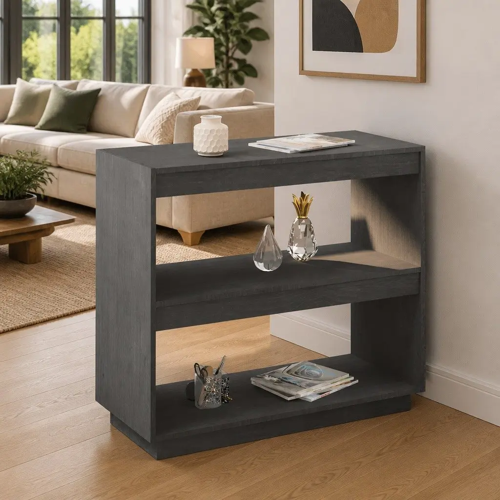 Book Cabinet Grey Wooden Bookshelf Solid Pinewood Storage Shelves Organiser