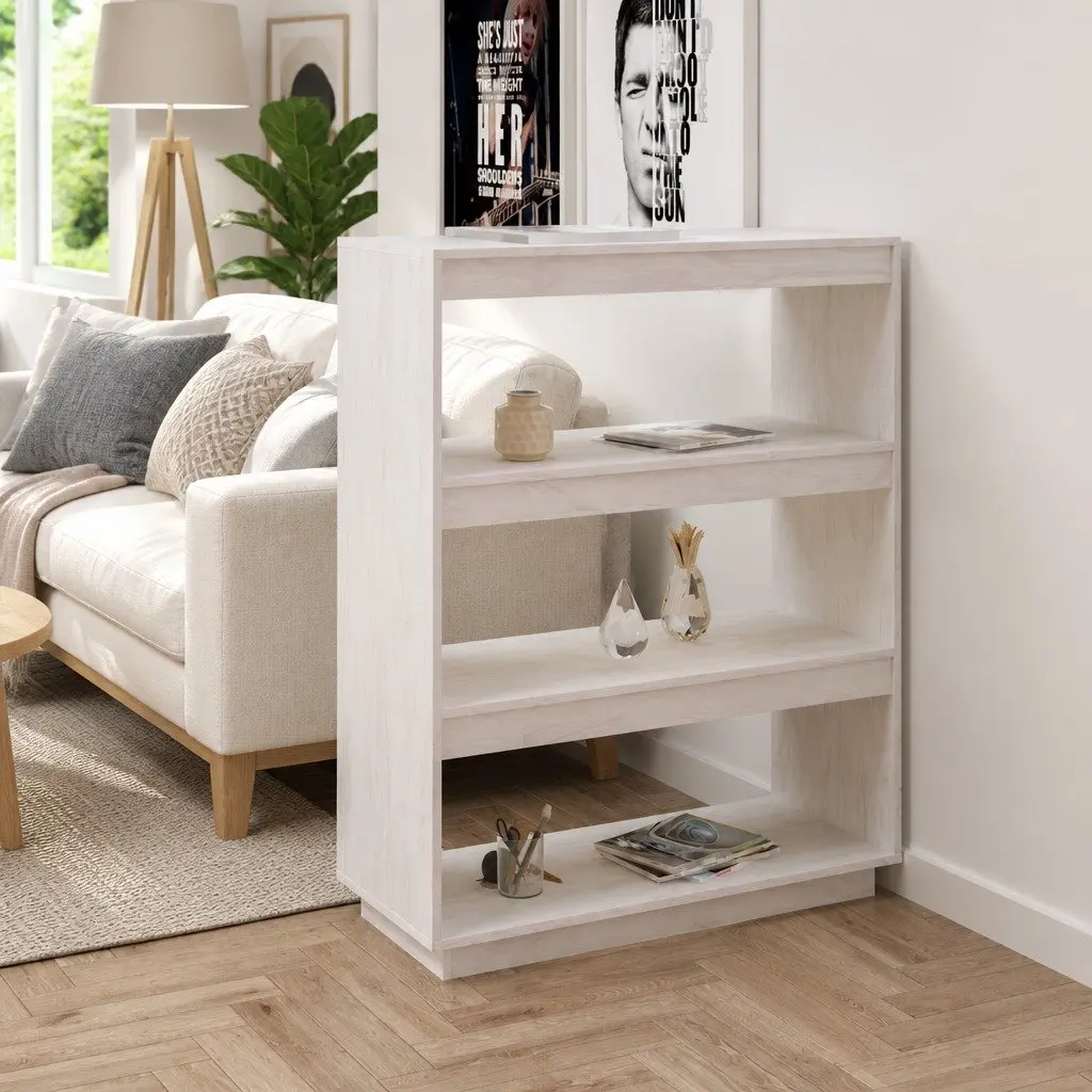 Book Cabinet Room Divider Storage Organiser White Wooden Shelving Unit 80W x 35D x 103H cm