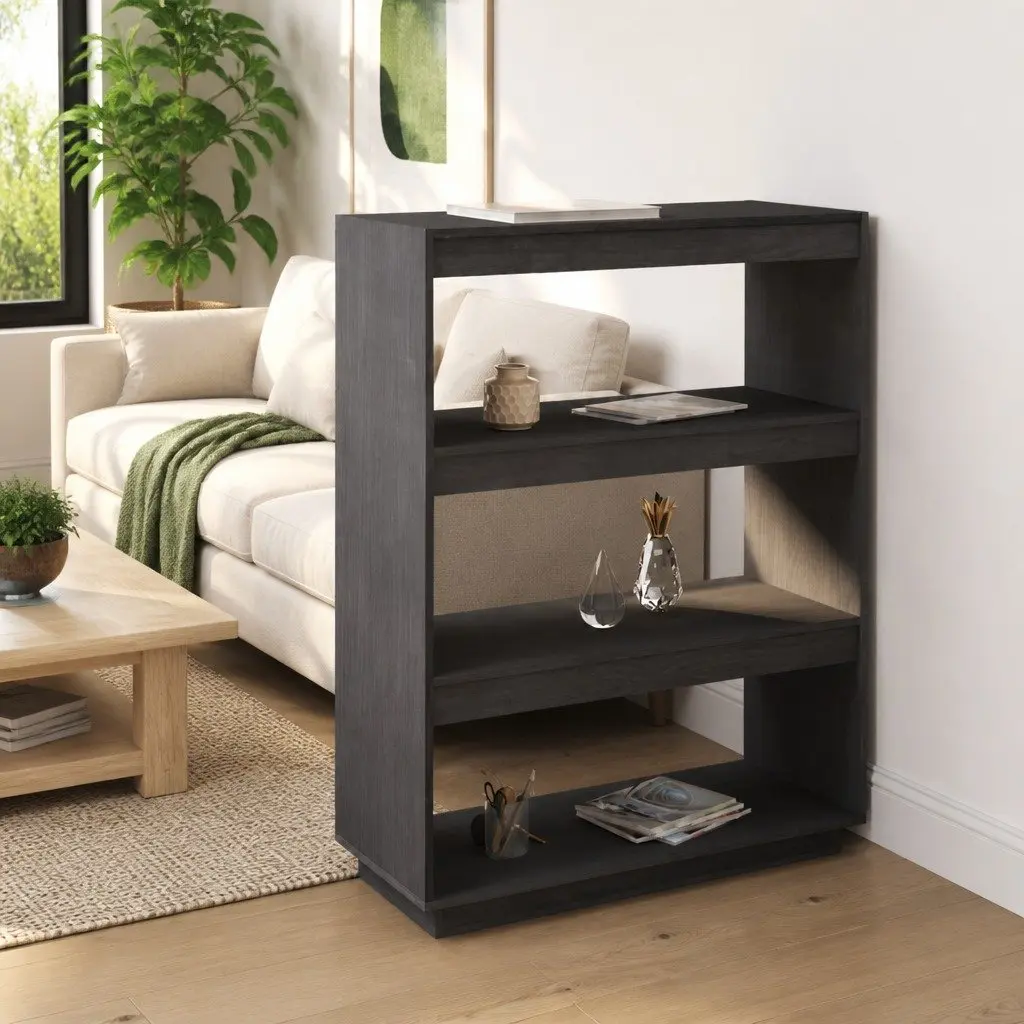 Wooden Book Cabinet Room Divider Storage Organiser 80x35x103cm Grey