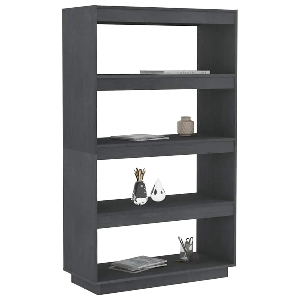 Book Cabinet Room Divider Grey Solid Pinewood Shelving Unit Storage Organizer