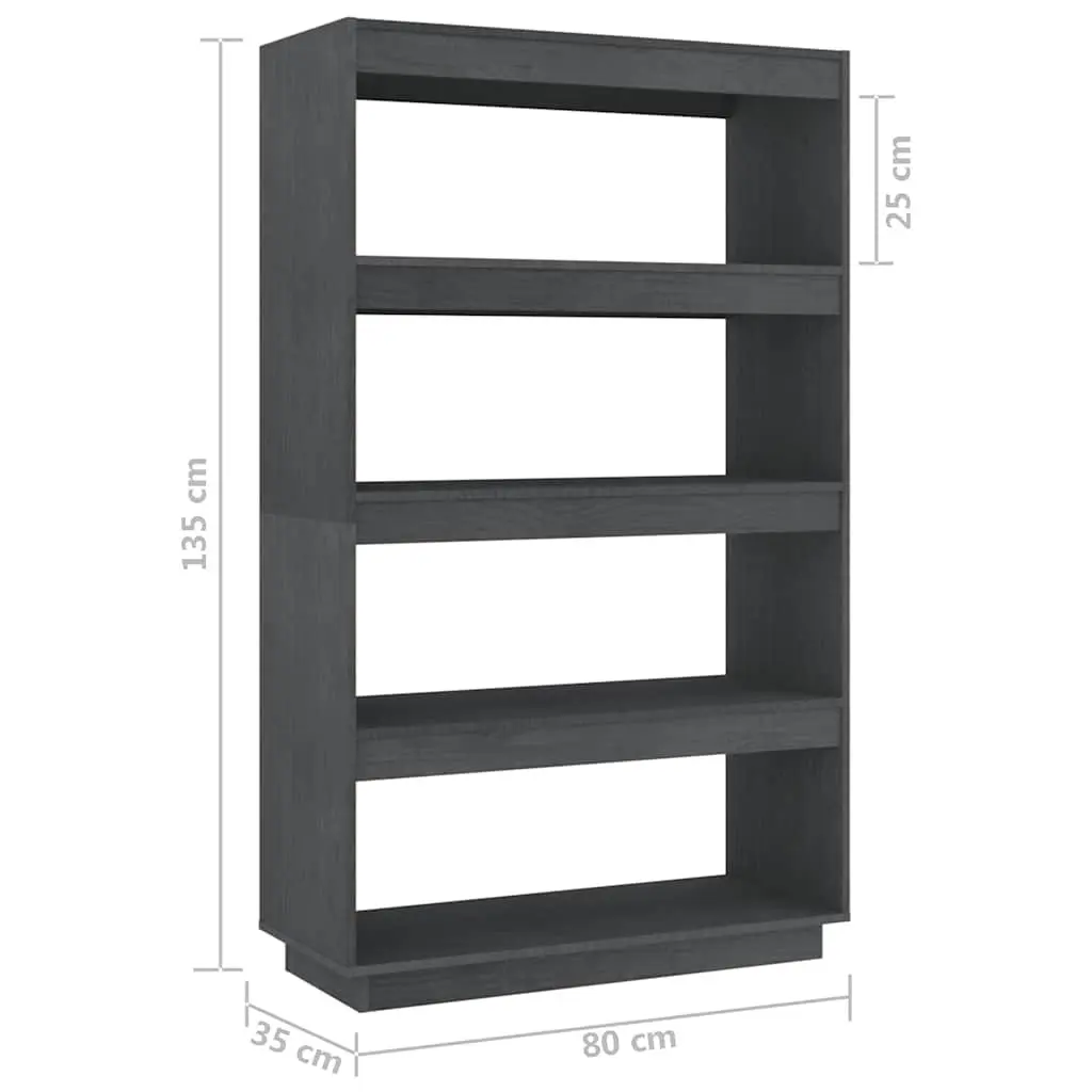 Book Cabinet Room Divider Grey Solid Pinewood Shelving Unit Storage Organizer