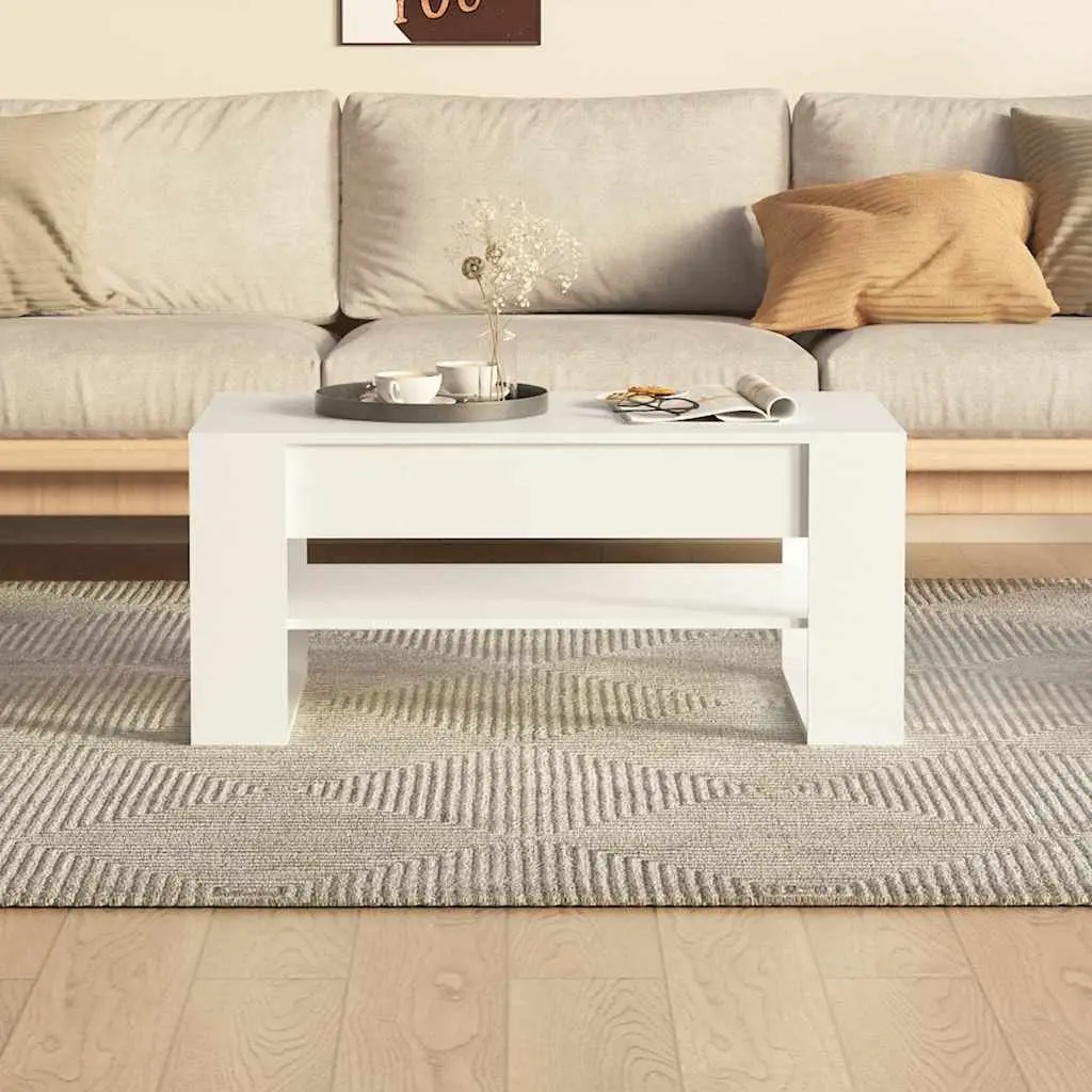 Coffee Table with Storage Shelf in White