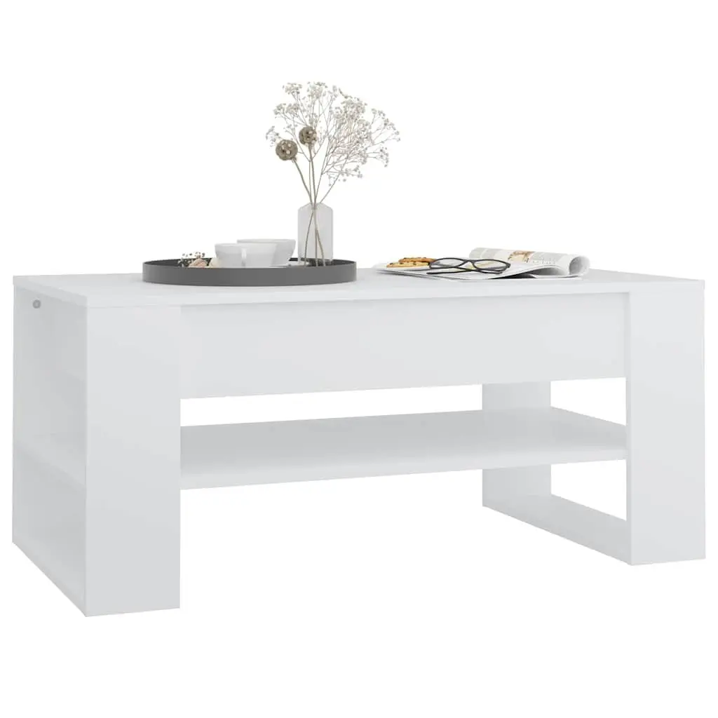 Coffee Table with Storage Shelf in White