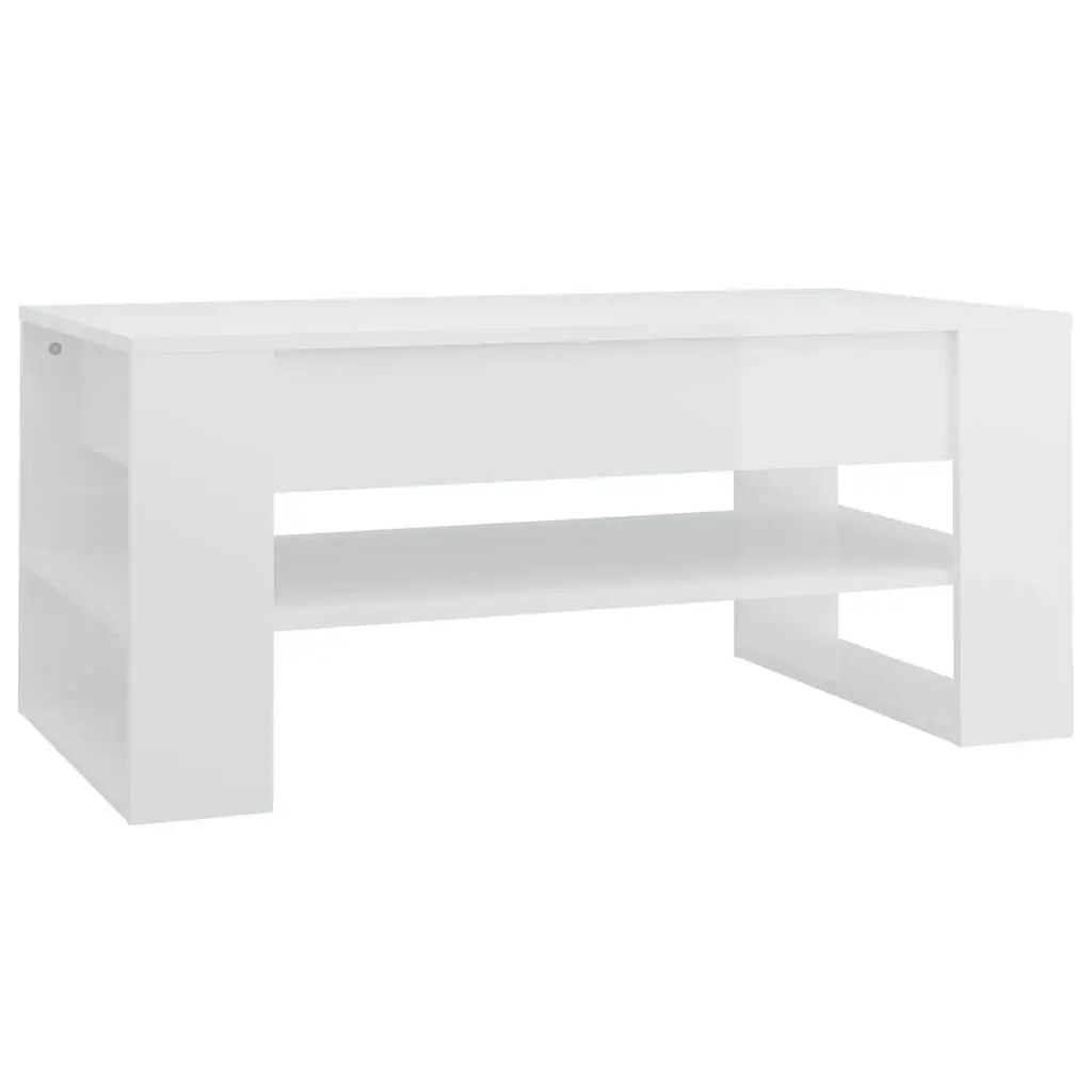 Coffee Table Storage Shelf 102cm White High Gloss