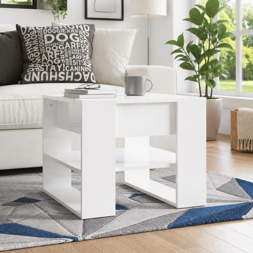 High Gloss White Coffee Table with Shelf