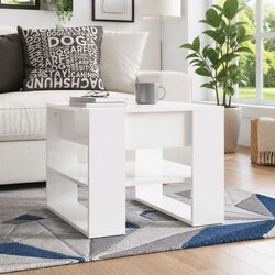 Practical High Gloss White Coffee Table with Shelf