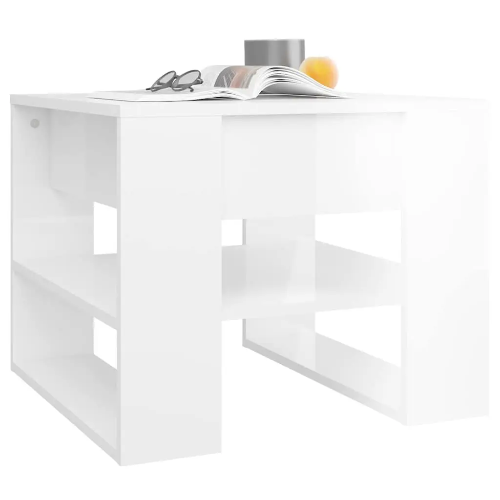 High Gloss White Coffee Table with Shelf