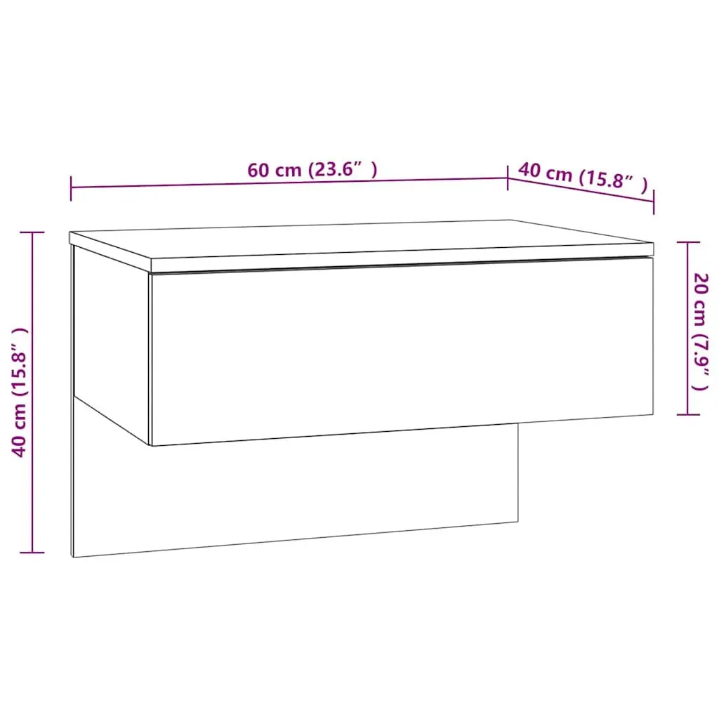 Wall-mounted Bedside Cabinet Grey Floating Storage Unit Engineered Wood