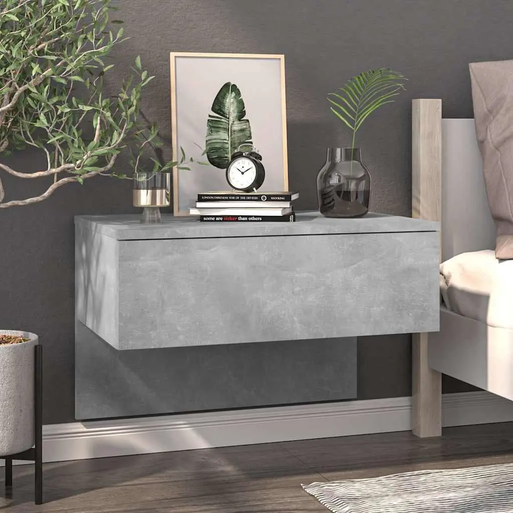 Floating Storage Cabinets Grey Engineered Wood Wall-mounted Bedside Tables 2 Piece