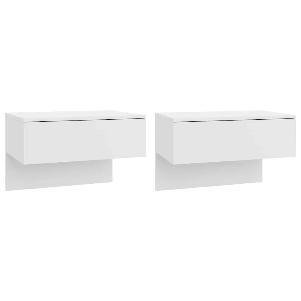 Wall-Mounted Bedside Cabinets Storage Units 2 Piece High Gloss White Floating