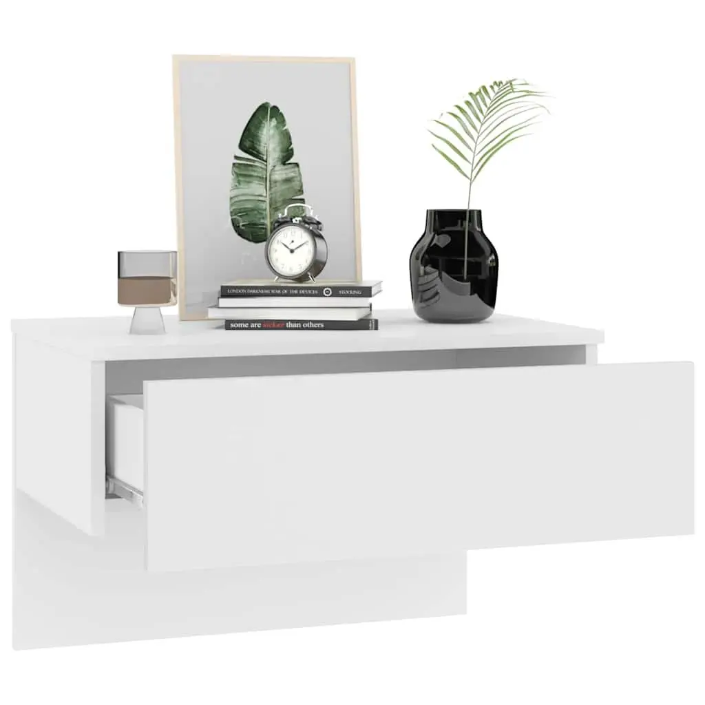 Wall-Mounted Bedside Cabinets Storage Units 2 Piece High Gloss White Floating